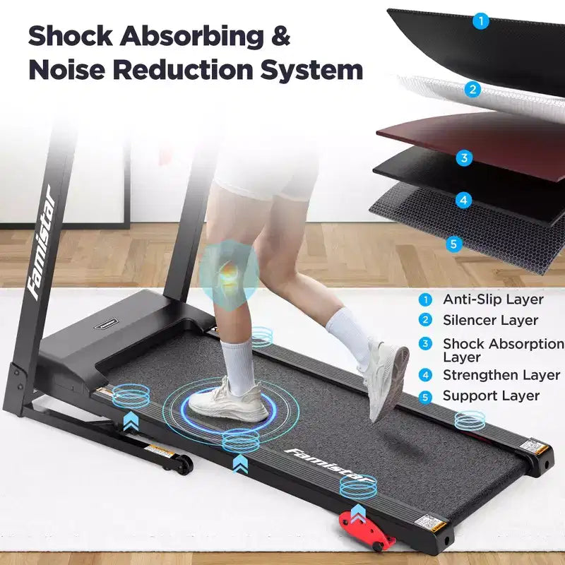 Tapis de course pour la maison, tapis de course pliable portable avec inclinaison réglable, contrôle par application, 64 programmes, capacité de 136 kg, 12 km/h, course, marche, jogging
