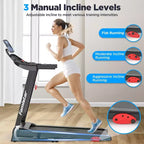 Tapis de course pour la maison, tapis de course pliable portable avec inclinaison réglable, contrôle par application, 64 programmes, capacité de 136 kg, 12 km/h, course, marche, jogging