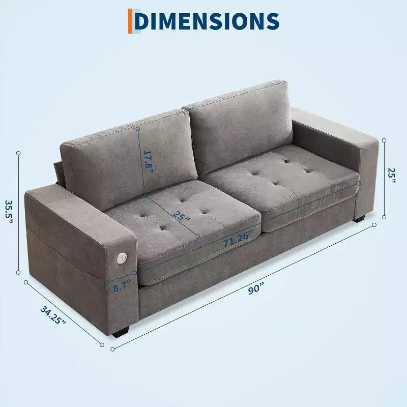 90 canapés modernes pour salon, causeuse en tissu chenille, housse de coussin amovible, poche latérale, cadre en bois robuste