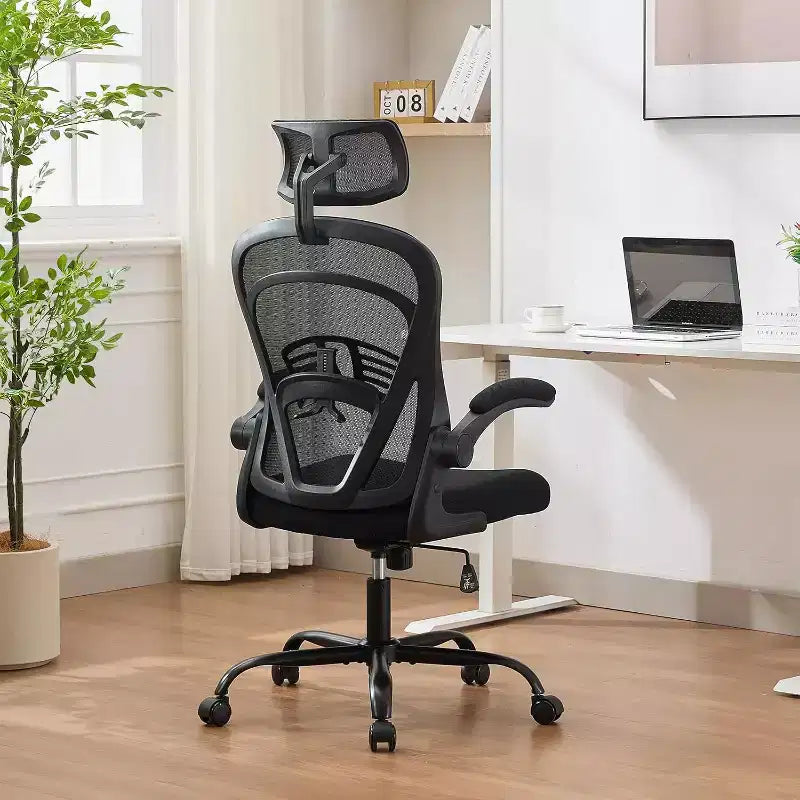 Ergonomic Office Chair, Computer Desk Chair Comfy with Flip-Up Armrests,Comfortable Lumbar Support Gaming Chairs for Bedroom,Study,Student,Wide Seat