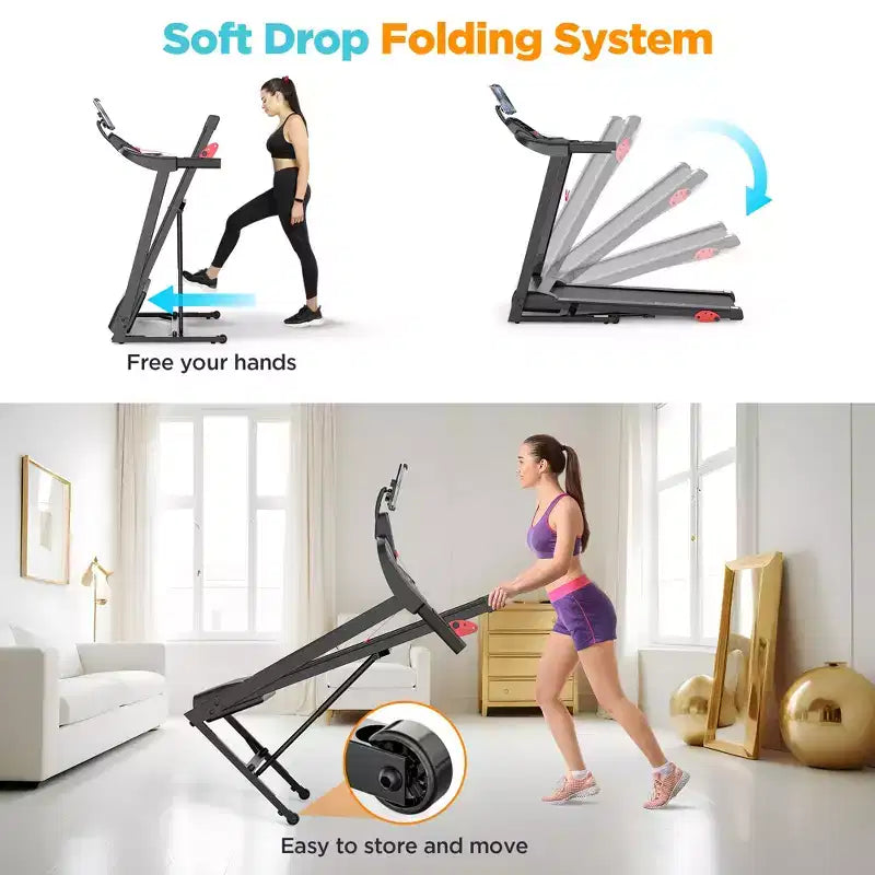 Electric Folding 3.75HP Treadmill for Home w/ Incline&APP,7.5MPH Speed,301lbs,HiFi Bluetooth Speakers,Foldable Treadmill Walking Running Machine