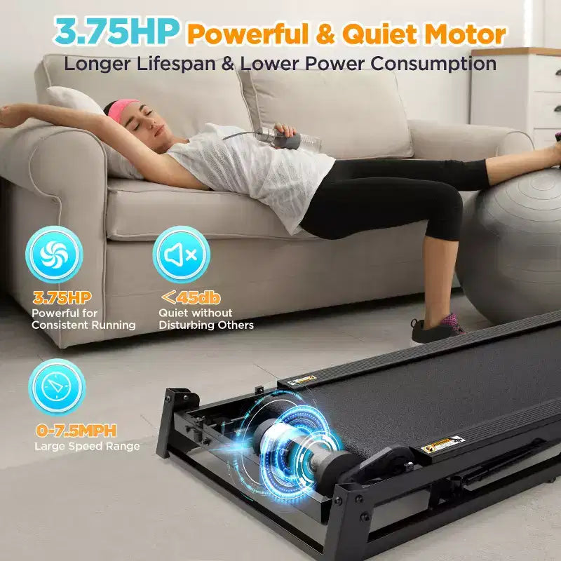 Electric Folding 3.75HP Treadmill for Home w/ Incline&APP,7.5MPH Speed,301lbs,HiFi Bluetooth Speakers,Foldable Treadmill Walking Running Machine