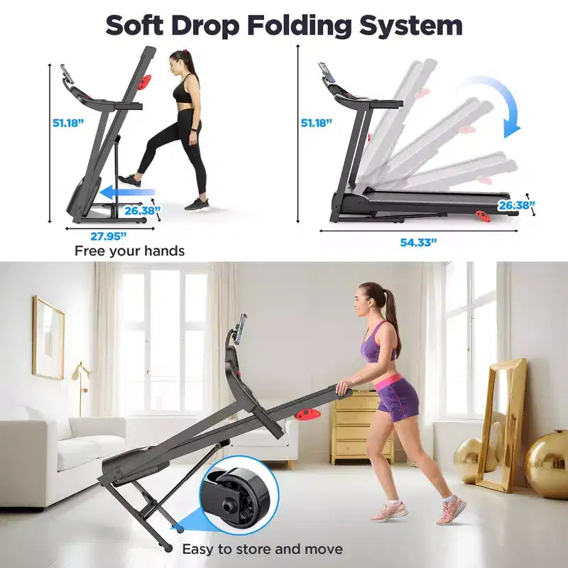 Tapis de course en solde - Capacité de 150 kg, Tapis de course électrique pliable de 3,5 CV, Vitesse jusqu'à 12 km/h, Machine de course avec haut-parleur Bluetooth pour la maison/le bureau