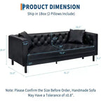 Mid-Century Modern Leather Sofa for Living Room, Chesterfield Sofa with Deep Seats and 2 Pillows, 3 Seater sofa with Butto Tufted Leather sofa
