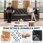 Mid-Century Modern Leather Sofa for Living Room, Chesterfield Sofa with Deep Seats and 2 Pillows, 3 Seater sofa with Butto Tufted Leather sofa
