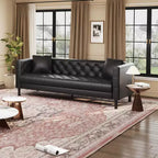 Mid-Century Modern Leather Sofa for Living Room, Chesterfield Sofa with Deep Seats and 2 Pillows, 3 Seater sofa with Butto Tufted Leather sofa