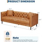 Mid-Century Modern Leather Sofa for Living Room, Chesterfield Sofa with Deep Seats and 2 Pillows, 3 Seater sofa with Butto Tufted Leather sofa