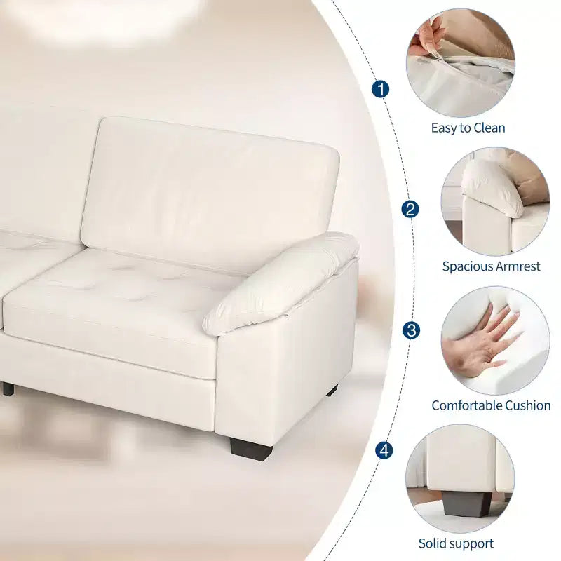 90 Velvet 3-Seater Sofa  Oversized Beige Loveseat with Button Tufting, Plush Armrests & Spacious Seating for Living Room