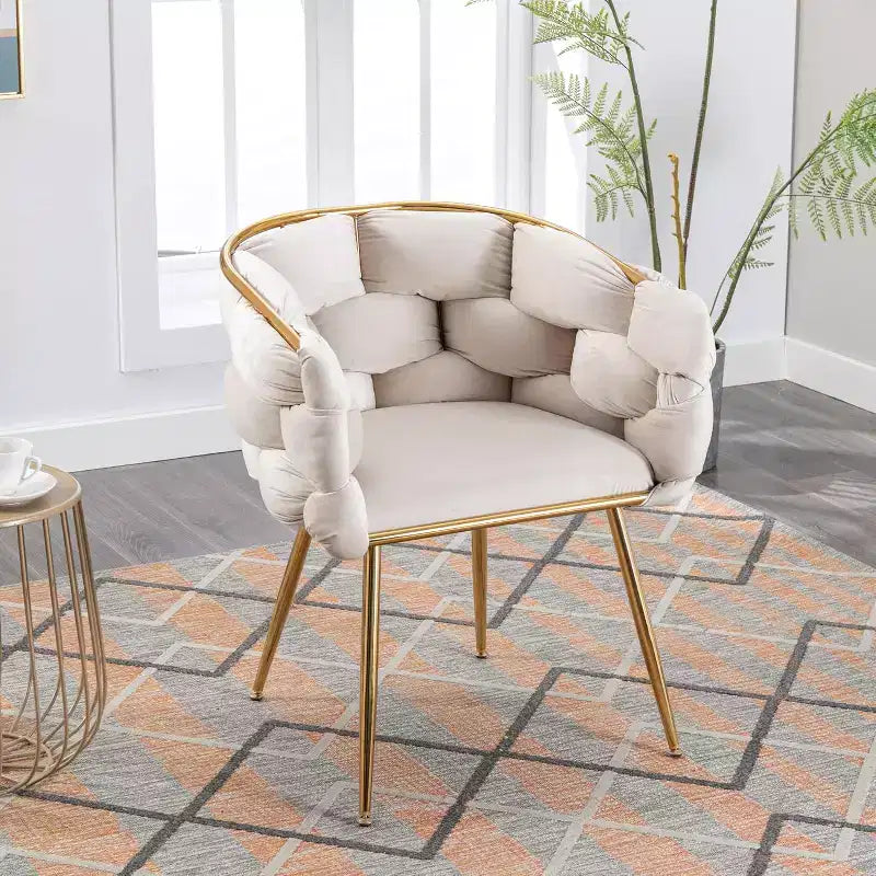 Velvet Accent Chair - Modern Upholstered Leisure Chair for Bedroom, Vanity, and Living Room (Beige Velvet)