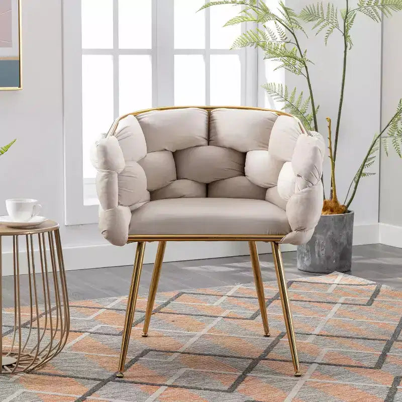 Fauteuil d'appoint en velours - Chaise de loisirs moderne rembourrée pour chambre à coucher, coiffeuse et salon (velours beige)