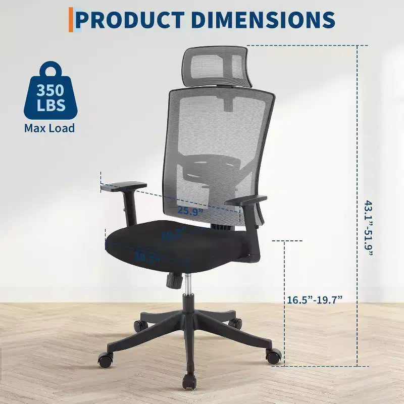 Fauteuil de bureau ergonomique, Chaise de bureau réglable en maille avec support lombaire, Chaise de direction pivotante sur roulettes pour la maison, le bureau et les jeux