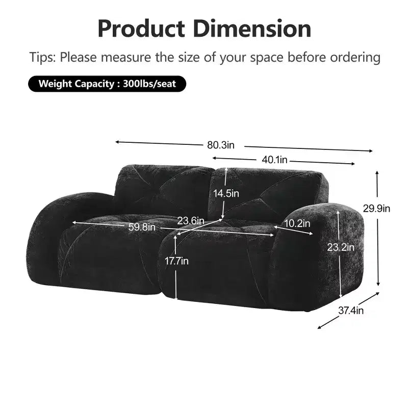Clihome 2-Seater Tufted Sofa Couches with boneless Sofa,Soft Velvet Fabric,Bottom Anti-Slip Design,32D High Density Sponge,Ergonomic Design Bottom
