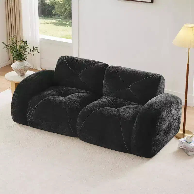 Clihome 2-Seater Tufted Sofa Couches with boneless Sofa,Soft Velvet Fabric,Bottom Anti-Slip Design,32D High Density Sponge,Ergonomic Design Bottom