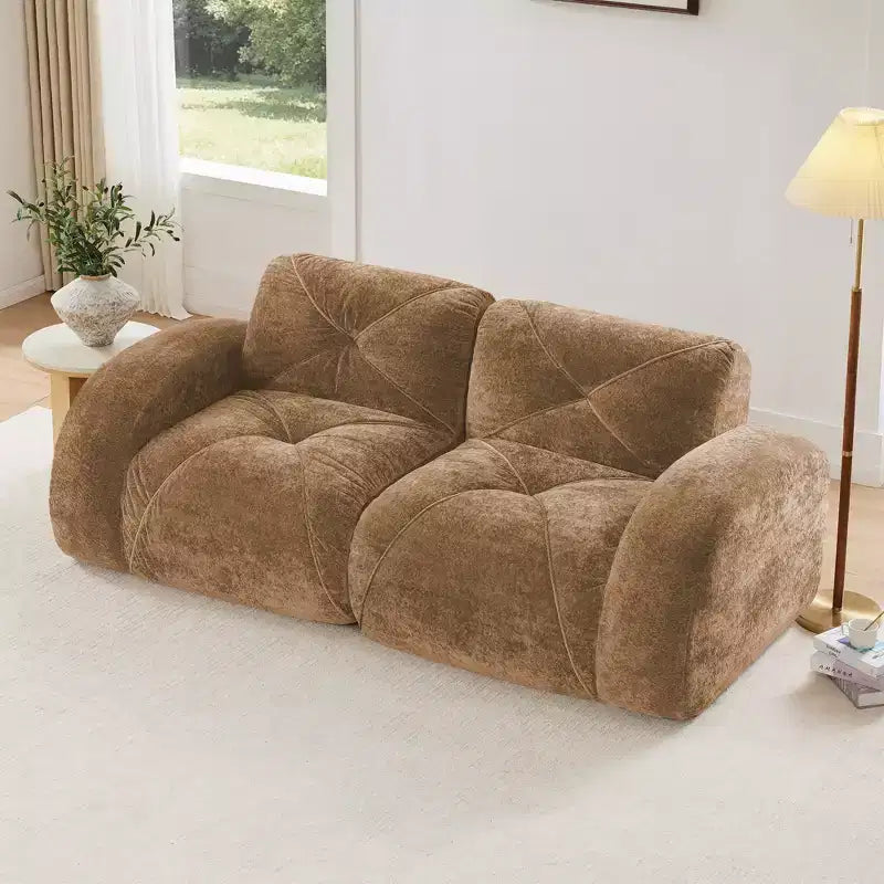 Clihome 2-Seater Tufted Sofa Couches with boneless Sofa,Soft Velvet Fabric,Bottom Anti-Slip Design,32D High Density Sponge,Ergonomic Design Bottom