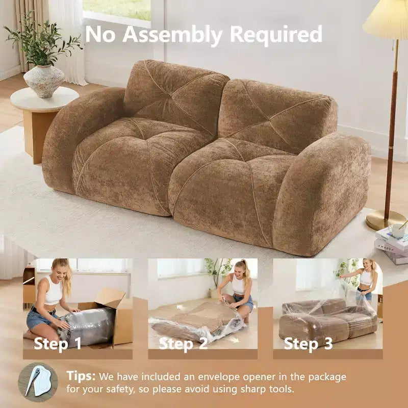 Clihome 2-Seater Tufted Sofa Couches with boneless Sofa,Soft Velvet Fabric,Bottom Anti-Slip Design,32D High Density Sponge,Ergonomic Design Bottom