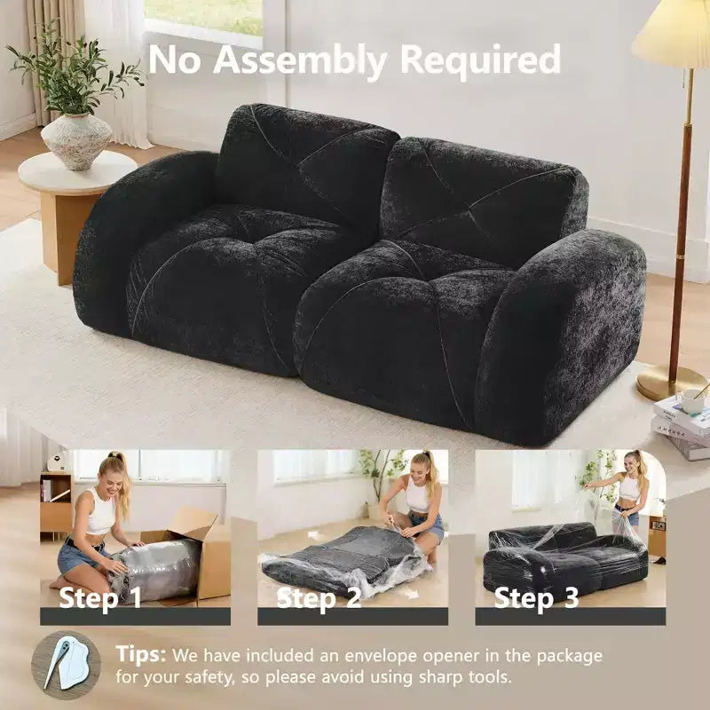 Clihome 2-Seater Tufted Sofa Couches with boneless Sofa,Soft Velvet Fabric,Bottom Anti-Slip Design,32D High Density Sponge,Ergonomic Design Bottom