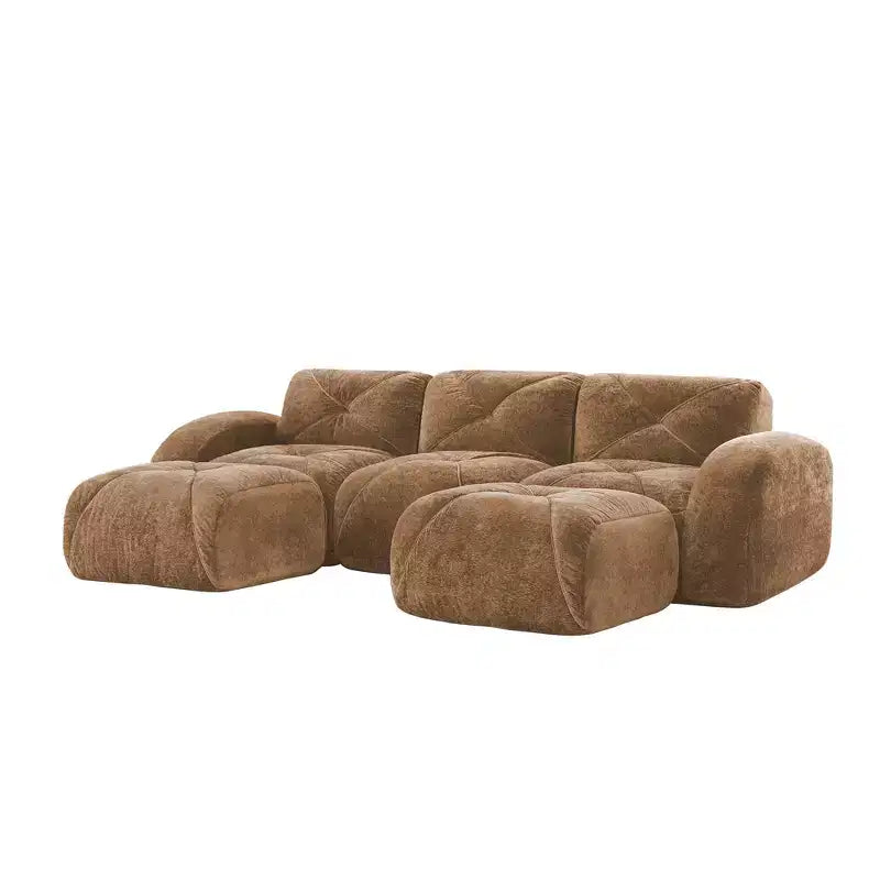 Clihome U-Shaped Boneless Sofa,Tufted Design,32D High Density Sponge,Bottom Anti-Slip Design,Free Combination,Movable Ottoman For Study & Home Theater