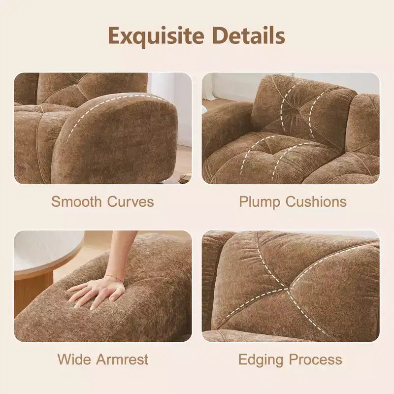 Clihome U-Shaped Boneless Sofa,Tufted Design,32D High Density Sponge,Bottom Anti-Slip Design,Free Combination,Movable Ottoman For Study & Home Theater