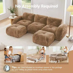 Clihome U-Shaped Boneless Sofa,Tufted Design,32D High Density Sponge,Bottom Anti-Slip Design,Free Combination,Movable Ottoman For Study & Home Theater