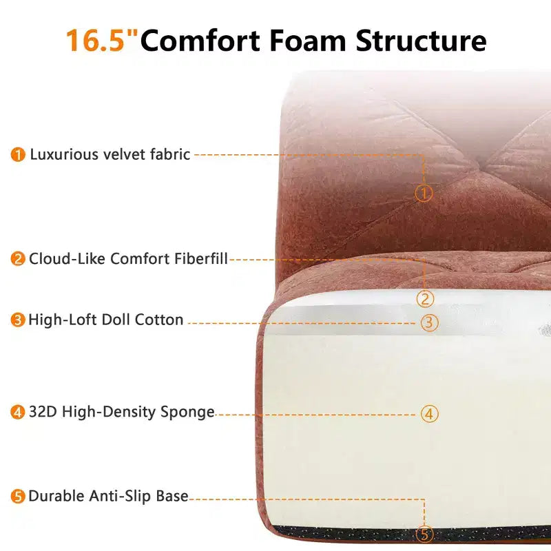 Clihome U-Shaped Boneless Sofa,Tufted Design,32D High Density Sponge,Bottom Anti-Slip Design,Free Combination,Movable Ottoman For Study & Home Theater
