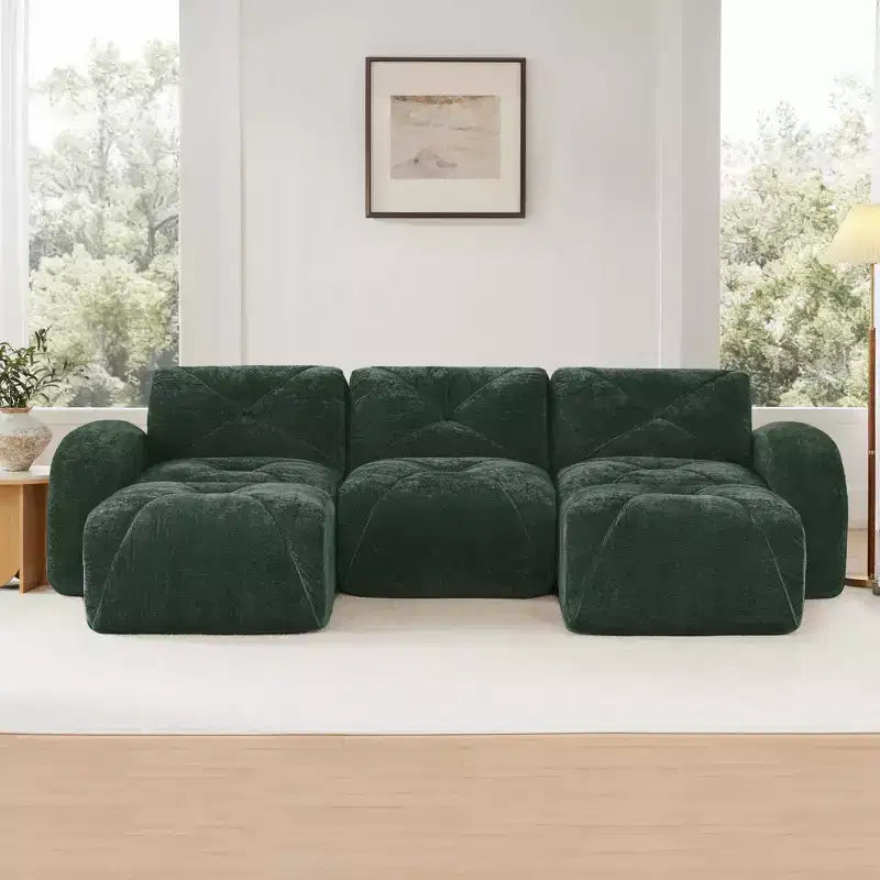 Clihome U-Shaped Boneless Sofa,Tufted Design,32D High Density Sponge,Bottom Anti-Slip Design,Free Combination,Movable Ottoman For Study & Home Theater