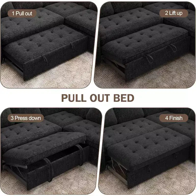 Dyonery 5 Seat L-Shaped Modular Sectional Sleeper Sofa Bed with Pull Out Bed/Reclining Backrest/USB/Storage Seat,Tool-Free Assembly