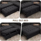 Dyonery 5 Seat L-Shaped Modular Sectional Sleeper Sofa Bed with Pull Out Bed/Reclining Backrest/USB/Storage Seat,Tool-Free Assembly