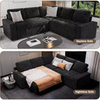 Dyonery 5 Seat L-Shaped Modular Sectional Sleeper Sofa Bed with Pull Out Bed/Reclining Backrest/USB/Storage Seat,Tool-Free Assembly