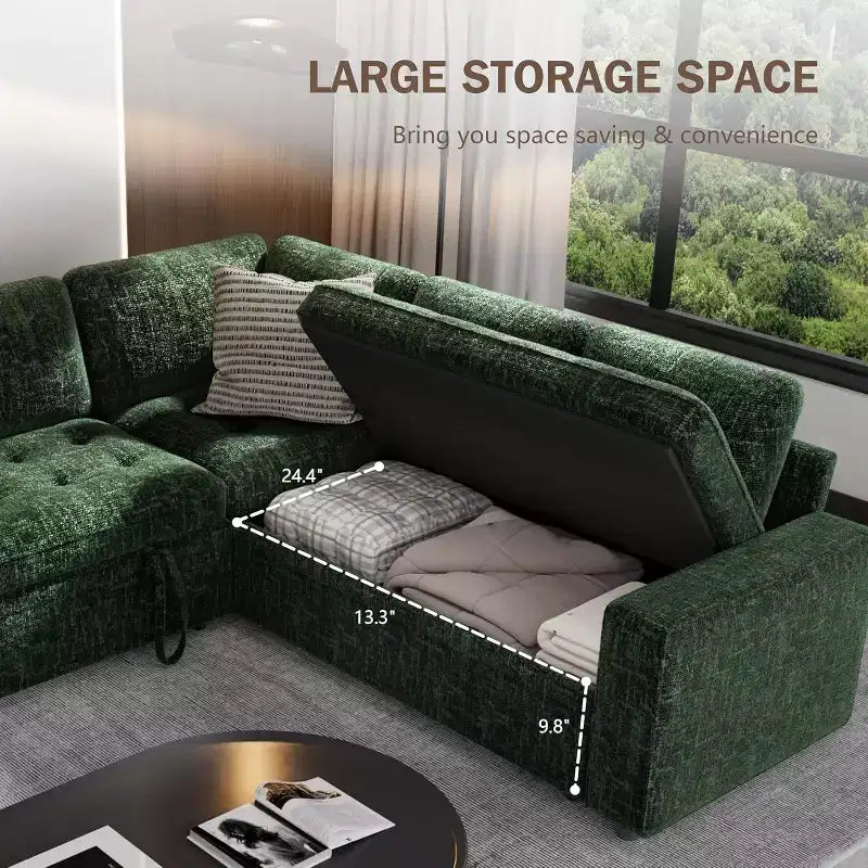 Dyonery 5 Seat L-Shaped Modular Sectional Sleeper Sofa Bed with Pull Out Bed/Reclining Backrest/USB/Storage Seat,Tool-Free Assembly