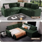 Dyonery 5 Seat L-Shaped Modular Sectional Sleeper Sofa Bed with Pull Out Bed/Reclining Backrest/USB/Storage Seat,Tool-Free Assembly
