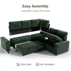 Dyonery 5 Seat L-Shaped Modular Sectional Sleeper Sofa Bed with Pull Out Bed/Reclining Backrest/USB/Storage Seat,Tool-Free Assembly