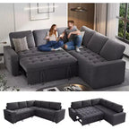Dyonery 5 Seat L-Shaped Modular Sectional Sleeper Sofa Bed with Pull Out Bed/Reclining Backrest/USB/Storage Seat,Tool-Free Assembly