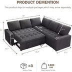 Dyonery 5 Seat L-Shaped Modular Sectional Sleeper Sofa Bed with Pull Out Bed/Reclining Backrest/USB/Storage Seat,Tool-Free Assembly