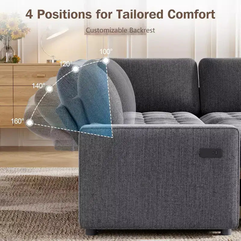 Dyonery 5 Seat L-Shaped Modular Sectional Sleeper Sofa Bed with Pull Out Bed/Reclining Backrest/USB/Storage Seat,Tool-Free Assembly