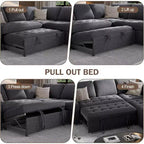 Dyonery 5 Seat L-Shaped Modular Sectional Sleeper Sofa Bed with Pull Out Bed/Reclining Backrest/USB/Storage Seat,Tool-Free Assembly