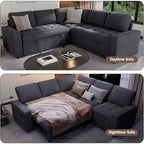 Dyonery 5 Seat L-Shaped Modular Sectional Sleeper Sofa Bed with Pull Out Bed/Reclining Backrest/USB/Storage Seat,Tool-Free Assembly