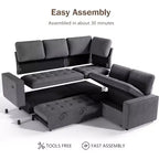 Dyonery 5 Seat L-Shaped Modular Sectional Sleeper Sofa Bed with Pull Out Bed/Reclining Backrest/USB/Storage Seat,Tool-Free Assembly