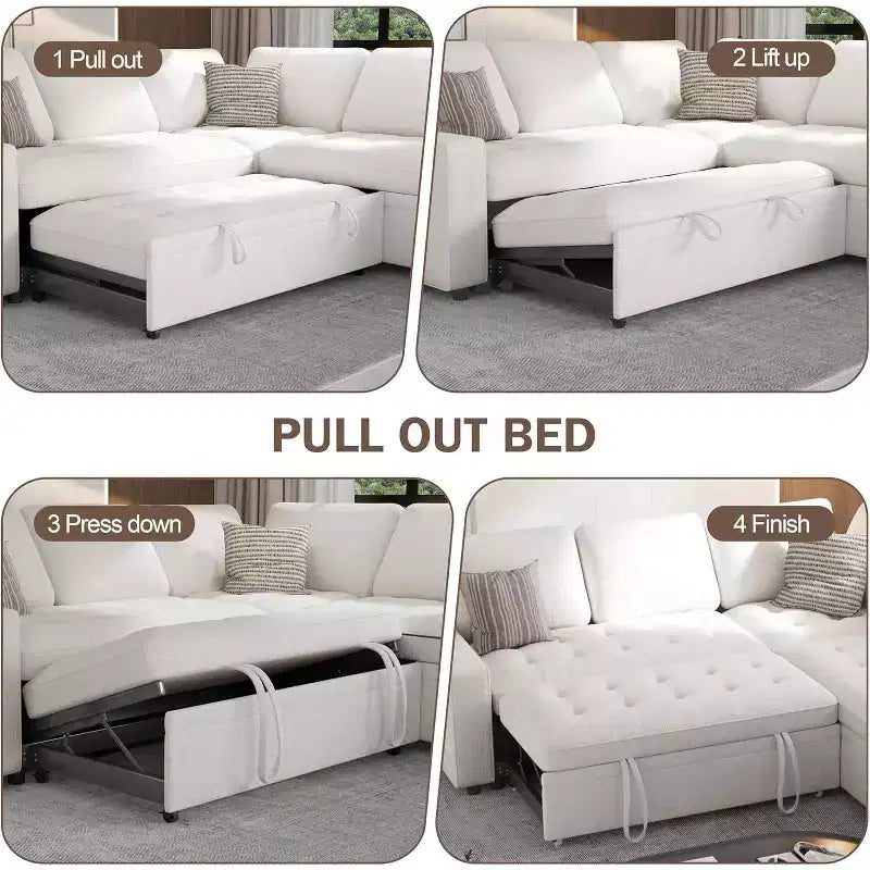 Dyonery 5 Seat L-Shaped Modular Sectional Sleeper Sofa Bed with Pull Out Bed/Reclining Backrest/USB/Storage Seat,Tool-Free Assembly