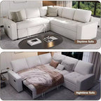 Dyonery 5 Seat L-Shaped Modular Sectional Sleeper Sofa Bed with Pull Out Bed/Reclining Backrest/USB/Storage Seat,Tool-Free Assembly