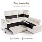 Dyonery 5 Seat L-Shaped Modular Sectional Sleeper Sofa Bed with Pull Out Bed/Reclining Backrest/USB/Storage Seat,Tool-Free Assembly