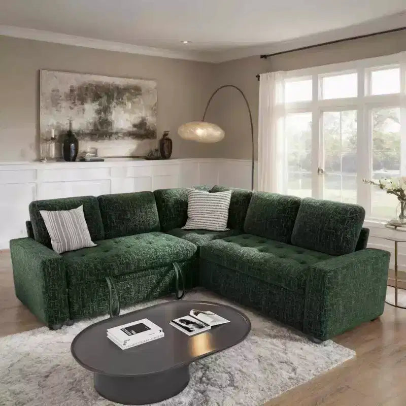 Dyonery 5 Seat L-Shaped Modular Sectional Sleeper Sofa Bed with Pull Out Bed/Reclining Backrest/USB/Storage Seat,Tool-Free Assembly