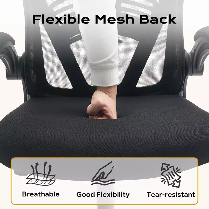 Chaise de bureau ergonomique avec accoudoirs relevables et support lombaire – Chaise de jeu à assise large pour bureau/chambre/domicile