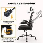 Chaise de bureau ergonomique avec accoudoirs relevables et support lombaire – Chaise de jeu à assise large pour bureau/chambre/domicile