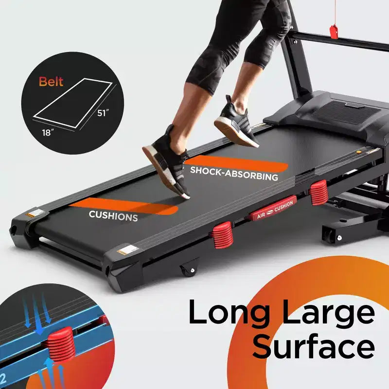 Tapis de course pliable 5CV avec 20 inclinaisons automatiques, tapis de course 180 kg pour la course à pied et la marche à domicile, contrôle via application, 71 programmes, 19 km/h pour une intensité variée, absorption des chocs