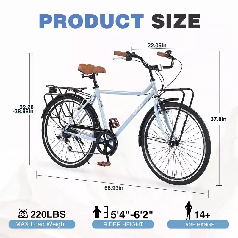 Vélo Cruiser Vintage 24/26 pouces pour hommes et femmes, vélo de ville monocycle/7 vitesses avec porte-bagages arrière, plusieurs couleurs
