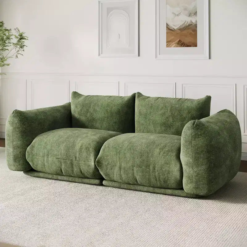 Boneless Love Seat Sofa - No Assembly Required, 75.2 Plush Chenille Cloud Couch with 23.2 Deep Seat for Small Spaces (Green)