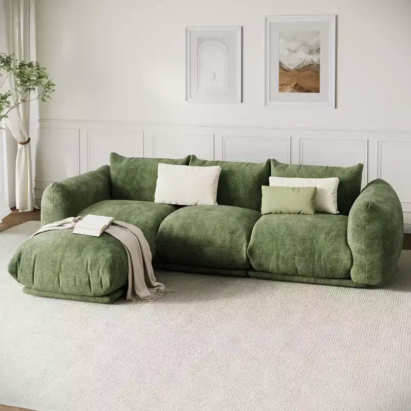 Boneless Love Seat Sofa - No Assembly Required, 75.2 Plush Chenille Cloud Couch with 23.2 Deep Seat for Small Spaces (Green)