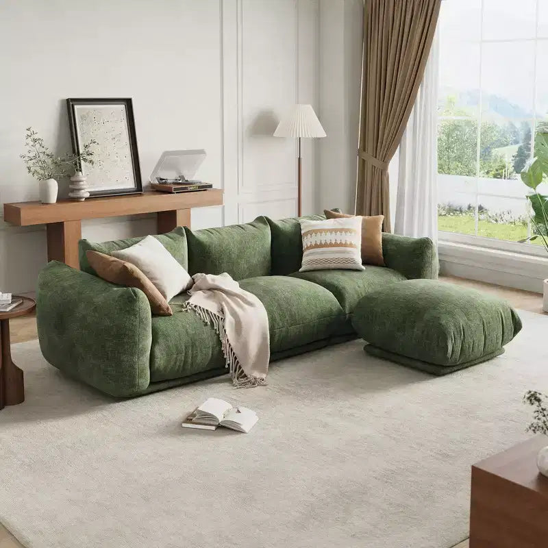 Boneless Love Seat Sofa - No Assembly Required, 75.2 Plush Chenille Cloud Couch with 23.2 Deep Seat for Small Spaces (Green)