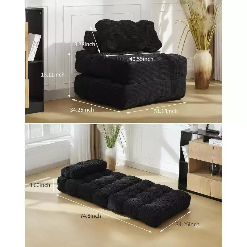 Canapé-lit pliant Acekool, fauteuil-lit convertible avec oreiller et poche latérale, matelas pliable, chaise longue de sol portable pour petits espaces