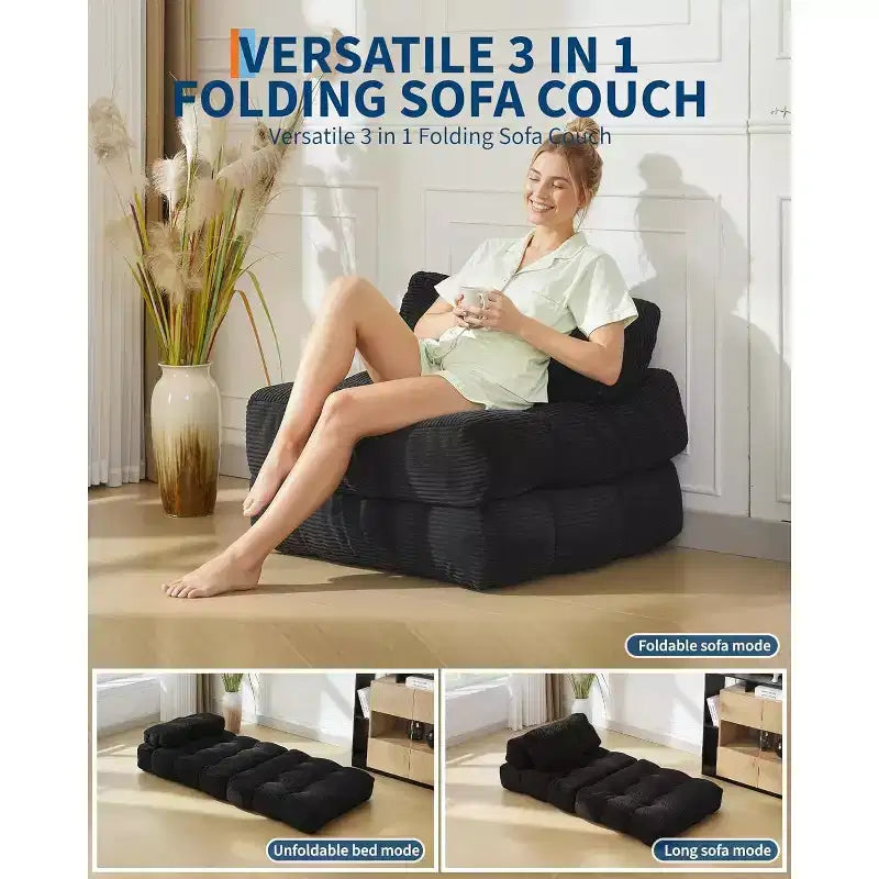 Canapé-lit pliant Acekool, fauteuil-lit convertible avec oreiller et poche latérale, matelas pliable, chaise longue de sol portable pour petits espaces